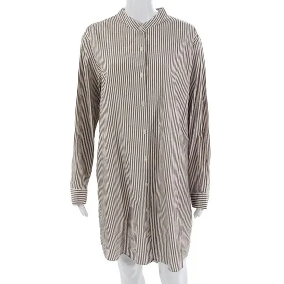 Kule Womens Brown Striped Mock Neck Long Sleeve Shirt Dress Button Size XL - Picture 1 of 6